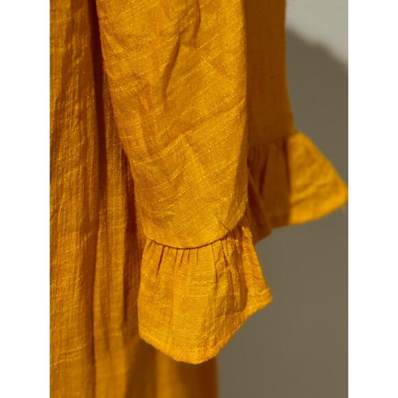 Naïf Womens sz M petite Boho Cottagecore Ruffled Dress MIDI Cowgirl mustard chic - Picture 5 of 7